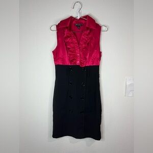 Roulette Pink & Black Sleeveless Ruffle Button-Up Dress Size 4P Double Breasted
